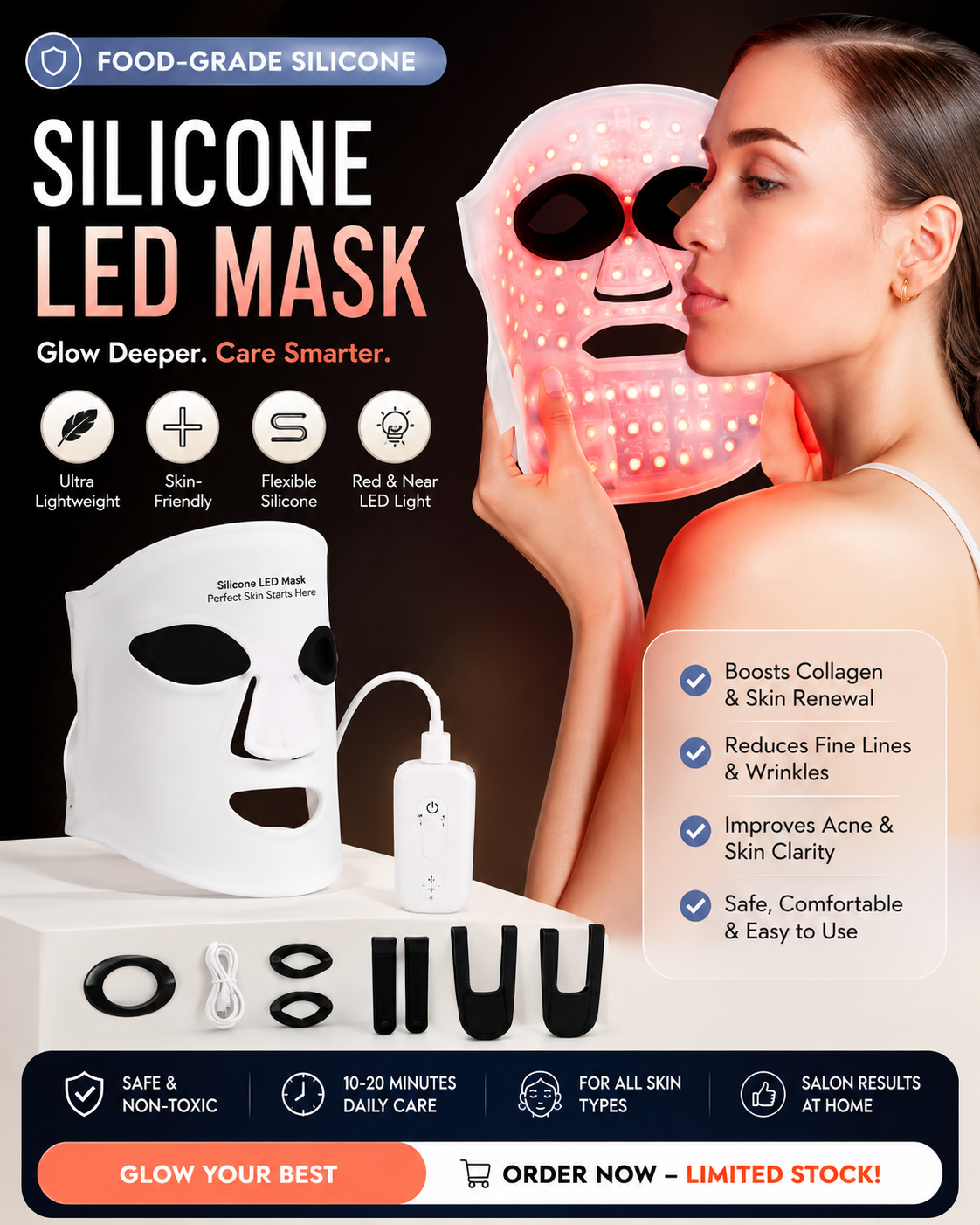 7-Color LED Face & Neck Mask – Silicone Light Therapy Facial Mask