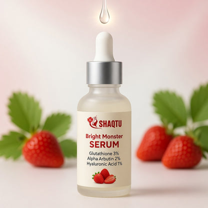 Shaqtu Bright Monster Serum showing powerful brightening ingredients - fades dark spots and deeply hydrate