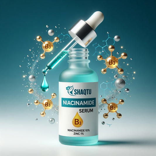 Shaqtu Niacinamide Serum highlighting Vitamin B3 and Zinc for clear balanced skin